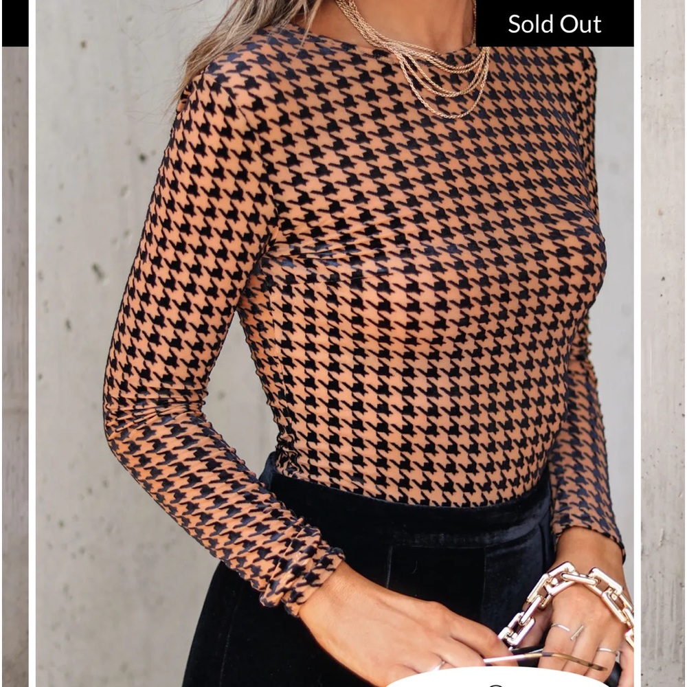 NEW Sold Out VICI ALL THE CRAZE VELVET MESH HOUNDSTOOTH BODYSUIT